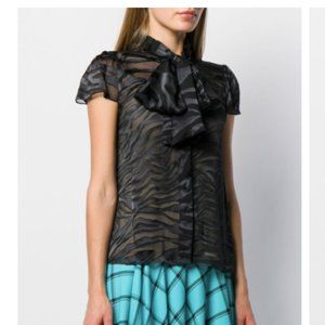 NWOT Alice + Olivia Jeannine Black Sheer Tiger Print Blouse